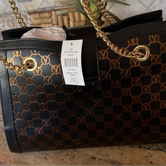 Mario Valentino signature embossed bag. NWT and dust bad. Black with bronze - Picture 3 of 7